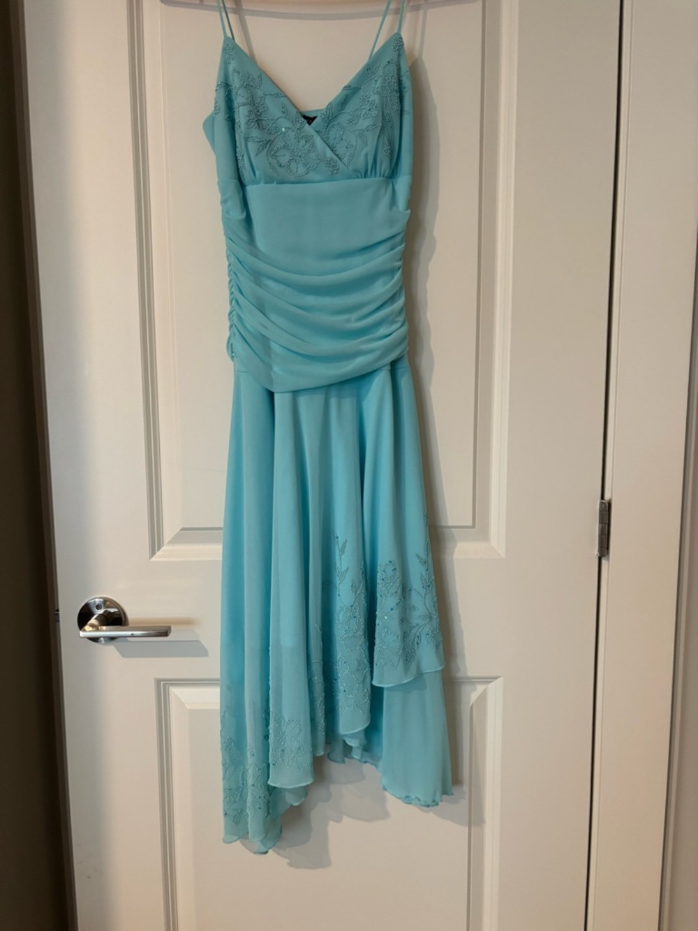 Mariposa Aqua Blue Chiffon Spaghetti-Strap Dress